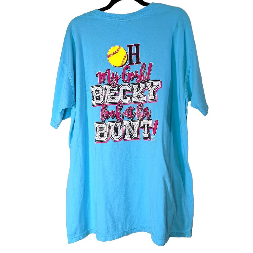 Southern Belle Blue Baseball T-shirt Becky Look at Her Bunt Size XL Top